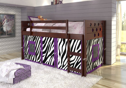 Circles Cappuccino Low Loft Bed with Zebra Print Tent