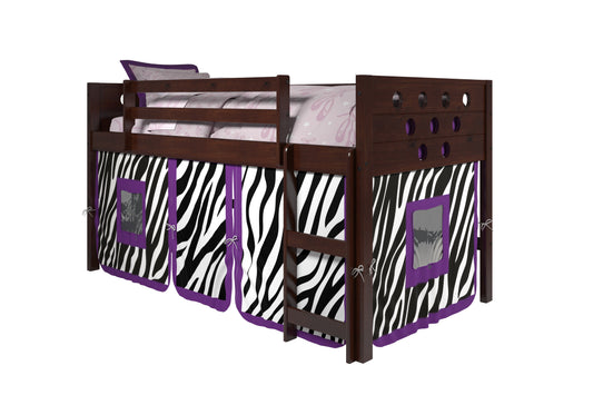 Circles Cappuccino Low Loft Bed with Zebra Print Tent
