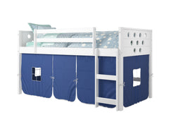 Circles White Low Loft Bed with Blue Tent