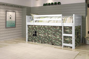 Circles White Low Loft Bed with Camo Print Tent