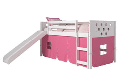 Circles White Low Loft Bed with Slide & Pink Tent