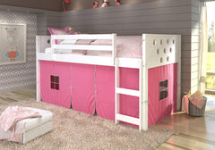 Circles White Low Loft Bed with Pink Tent