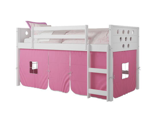 Circles White Low Loft Bed with Pink Tent