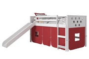 Circles White Low Loft Bed with Slide & Red Tent