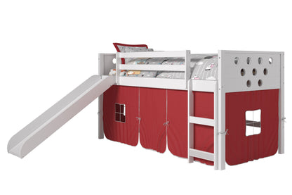 Circles White Low Loft Bed with Slide & Red Tent