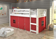 Circles White Low Loft Bed with Red Tent