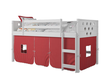 Circles White Low Loft Bed with Red Tent