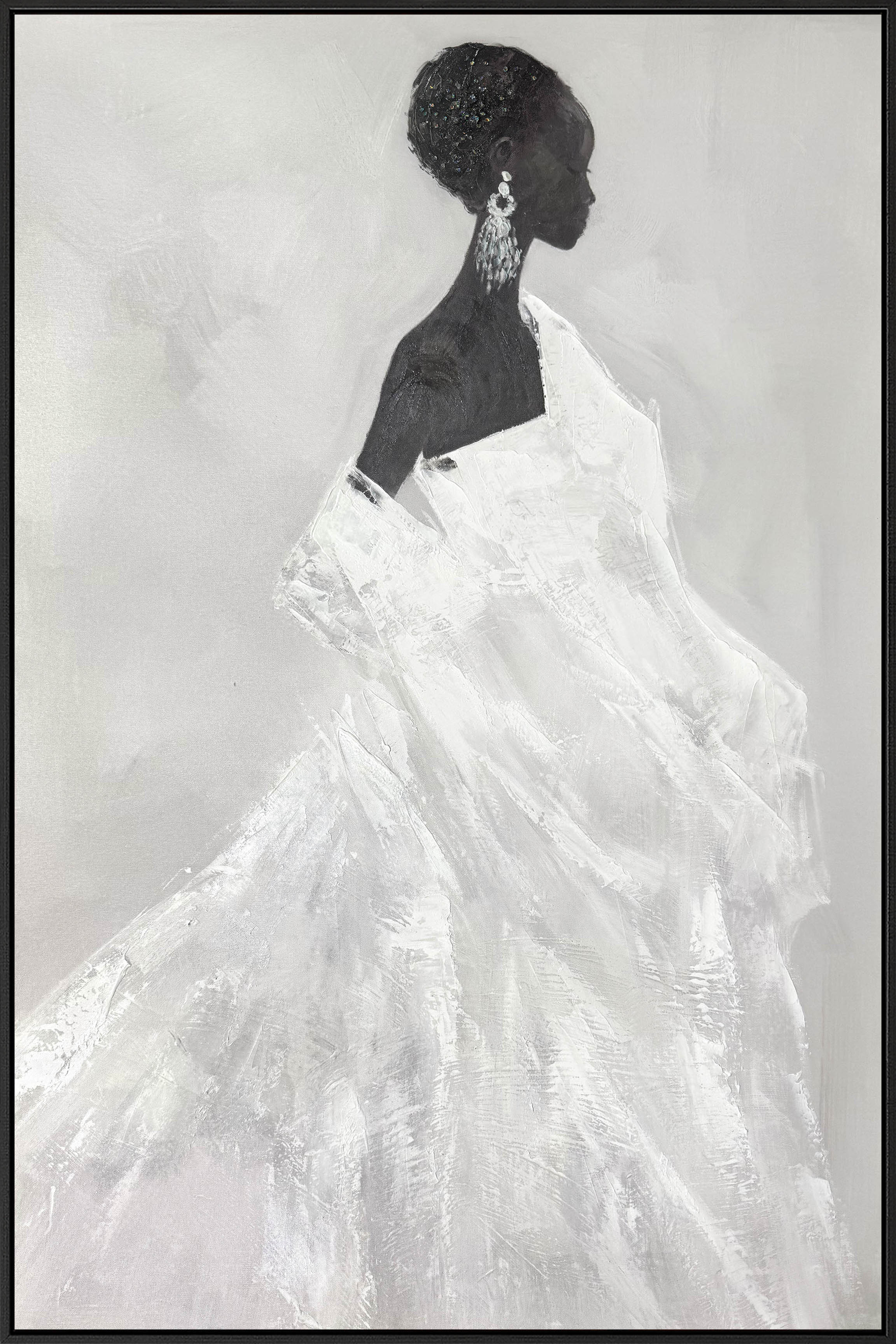 Elegant Silhouette II Hand-painted w/ Rocks in Frame