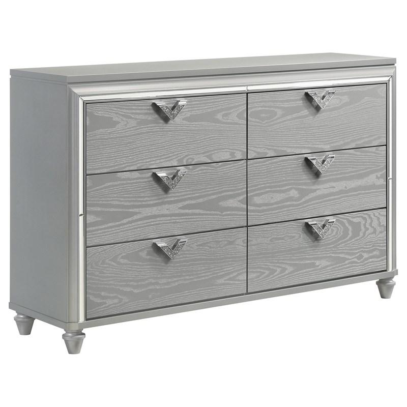 Veronica 6 Drawer Silver Dresser with LED Lighting