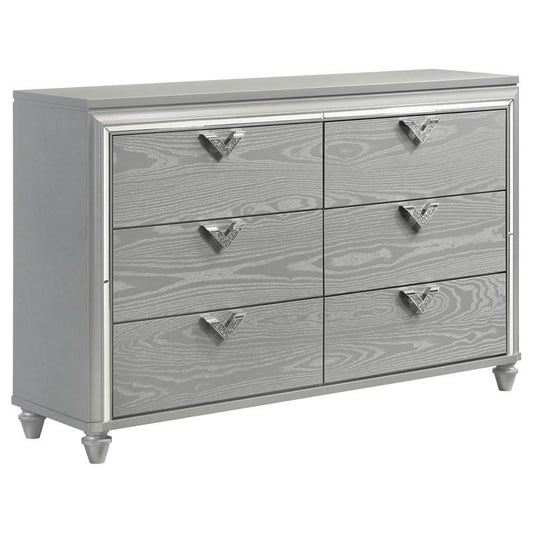 Veronica 6 Drawer Silver Dresser with LED Lighting