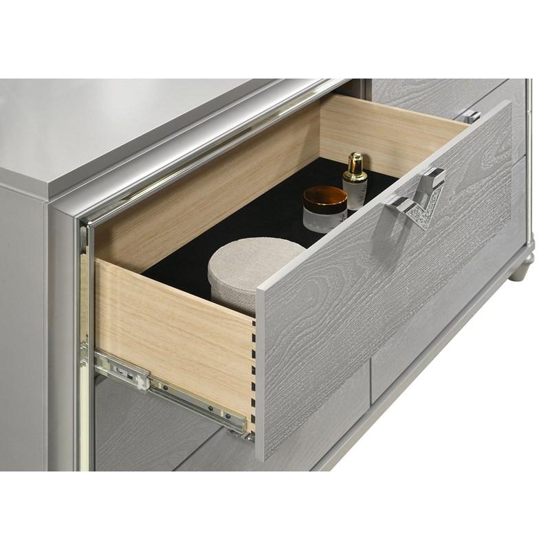 Veronica 6 Drawer Silver Dresser with LED Lighting