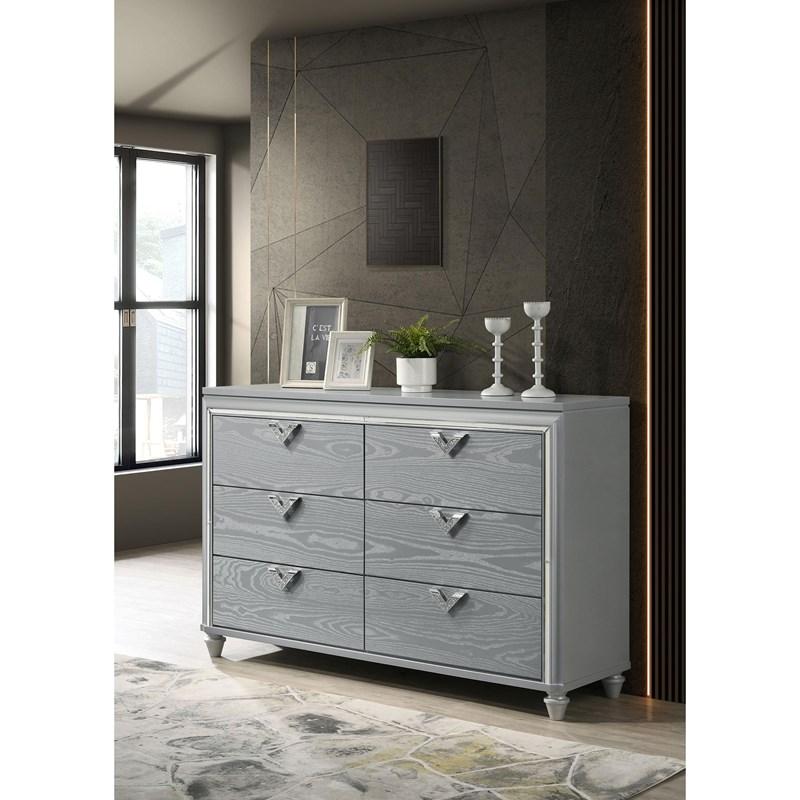 Veronica 6 Drawer Silver Dresser with LED Lighting