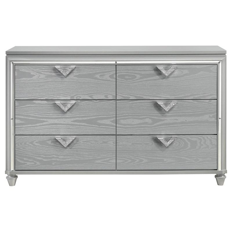 Veronica 6 Drawer Silver Dresser with LED Lighting