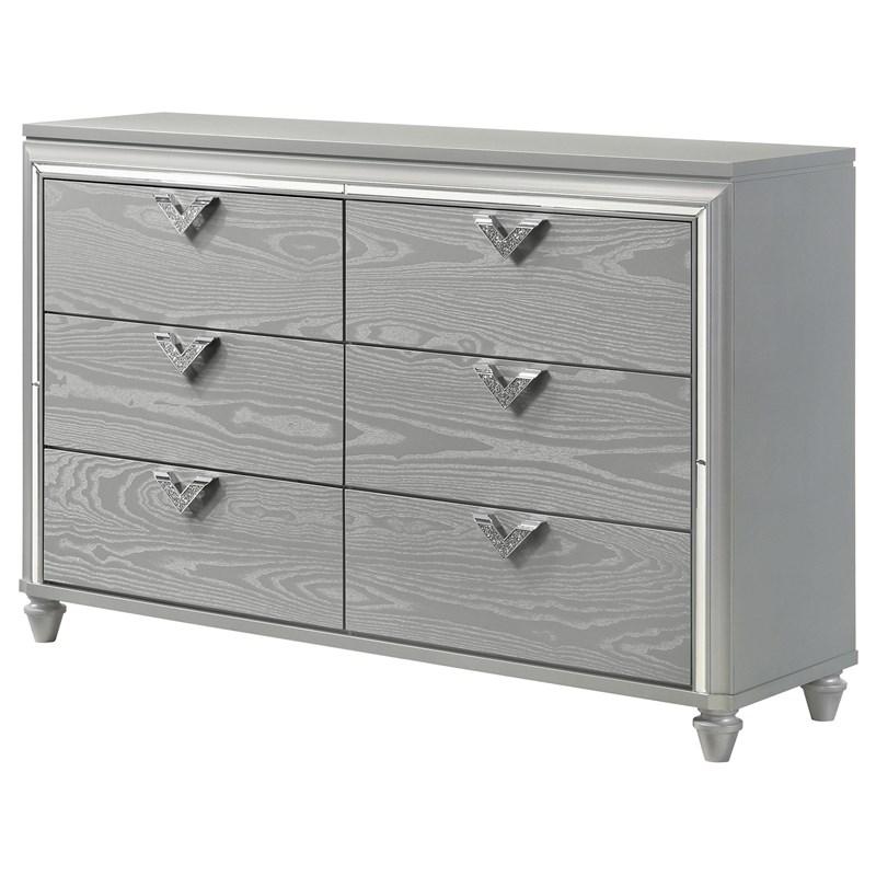 Veronica 6 Drawer Silver Dresser with LED Lighting