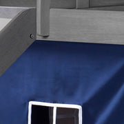 Louver Antique Grey Low Loft Bed with Slide & Blue Tent
