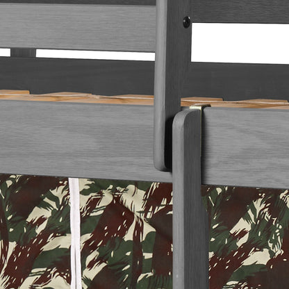 Louver Antique Grey Low Loft Bed with Slide & Camo Print Tent