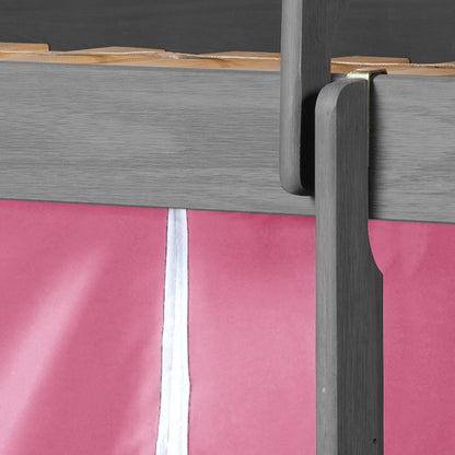 Louver Antique Grey Low Loft Bed with Slide & Pink Tent