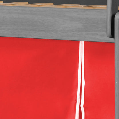 Louver Antique Grey Low Loft Bed with Slide & Red Tent