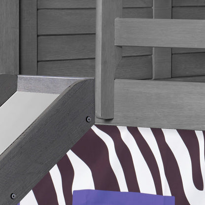 Louver Antique Grey Low Loft Bed with Slide & Zebra Print Tent