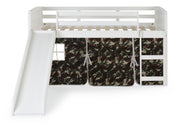 Louver White Low Loft Bed with Slide & Camo Print Tent