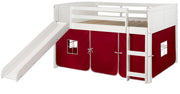 Louver White Low Loft Bed with Slide & Red Tent
