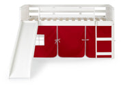 Louver White Low Loft Bed with Slide & Red Tent