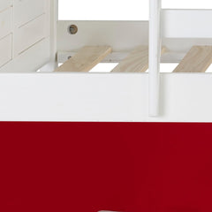 Louver White Low Loft Bed with Red Tent