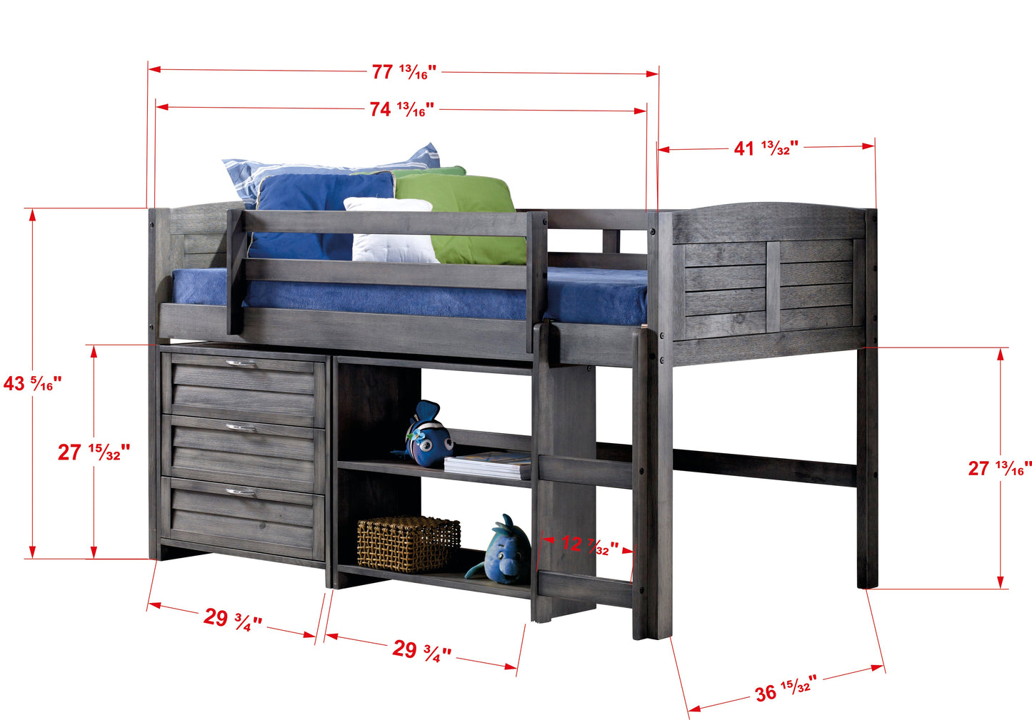 Louver Modular Low Loft Bed - Group C