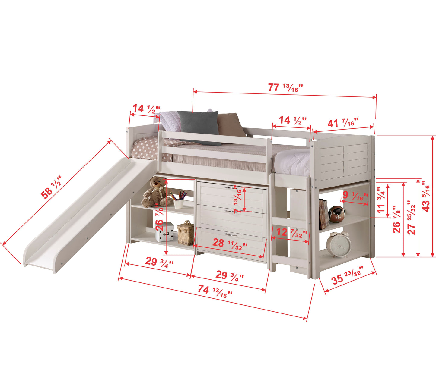 Louver Modular Low Loft Bed with Slide - Group B