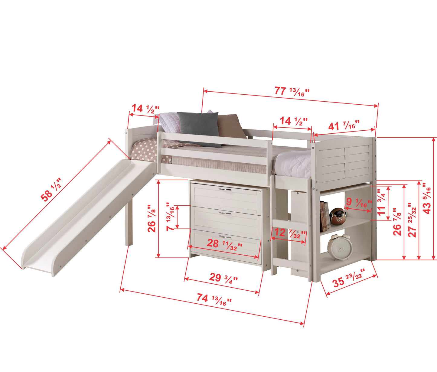 Louver Modular Low Loft Bed with Slide - Group C