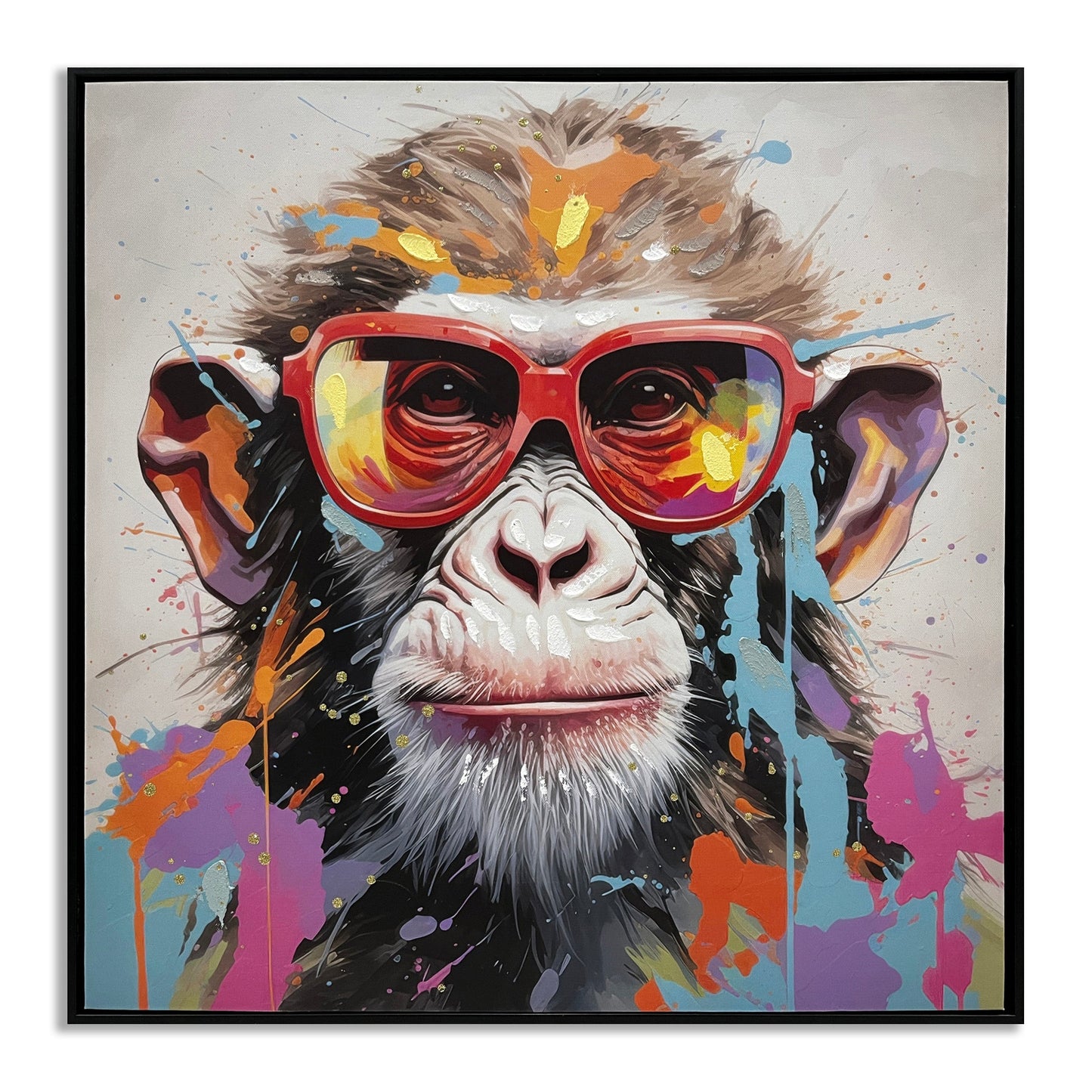''Chimp in Red Shades'' Hand-painted Canvas in Frame