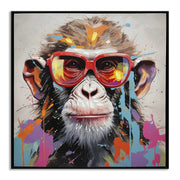 ''Chimp in Red Shades'' Hand-painted Canvas in Frame