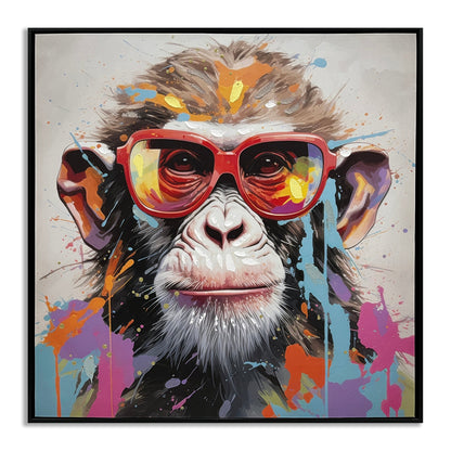 ''Chimp in Red Shades'' Hand-painted Canvas in Frame