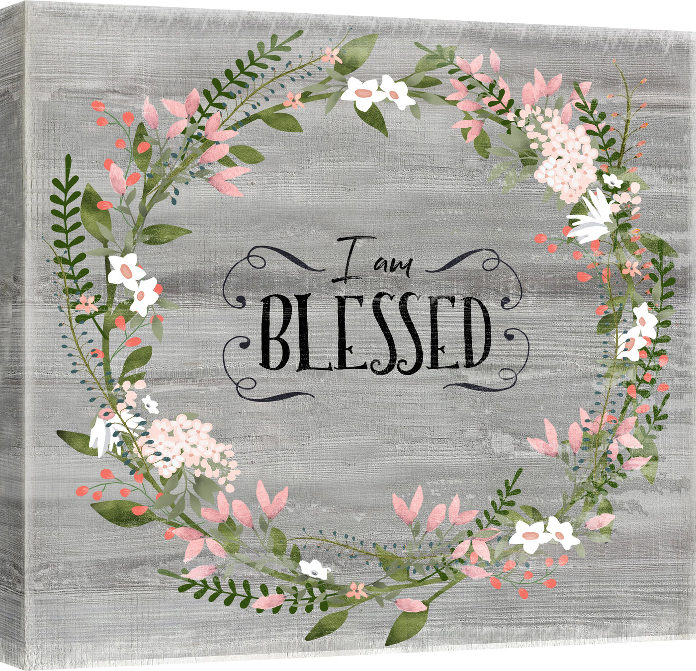 ''Rustic Floral Blessed Wreath'' Printed Wrapped Canvas