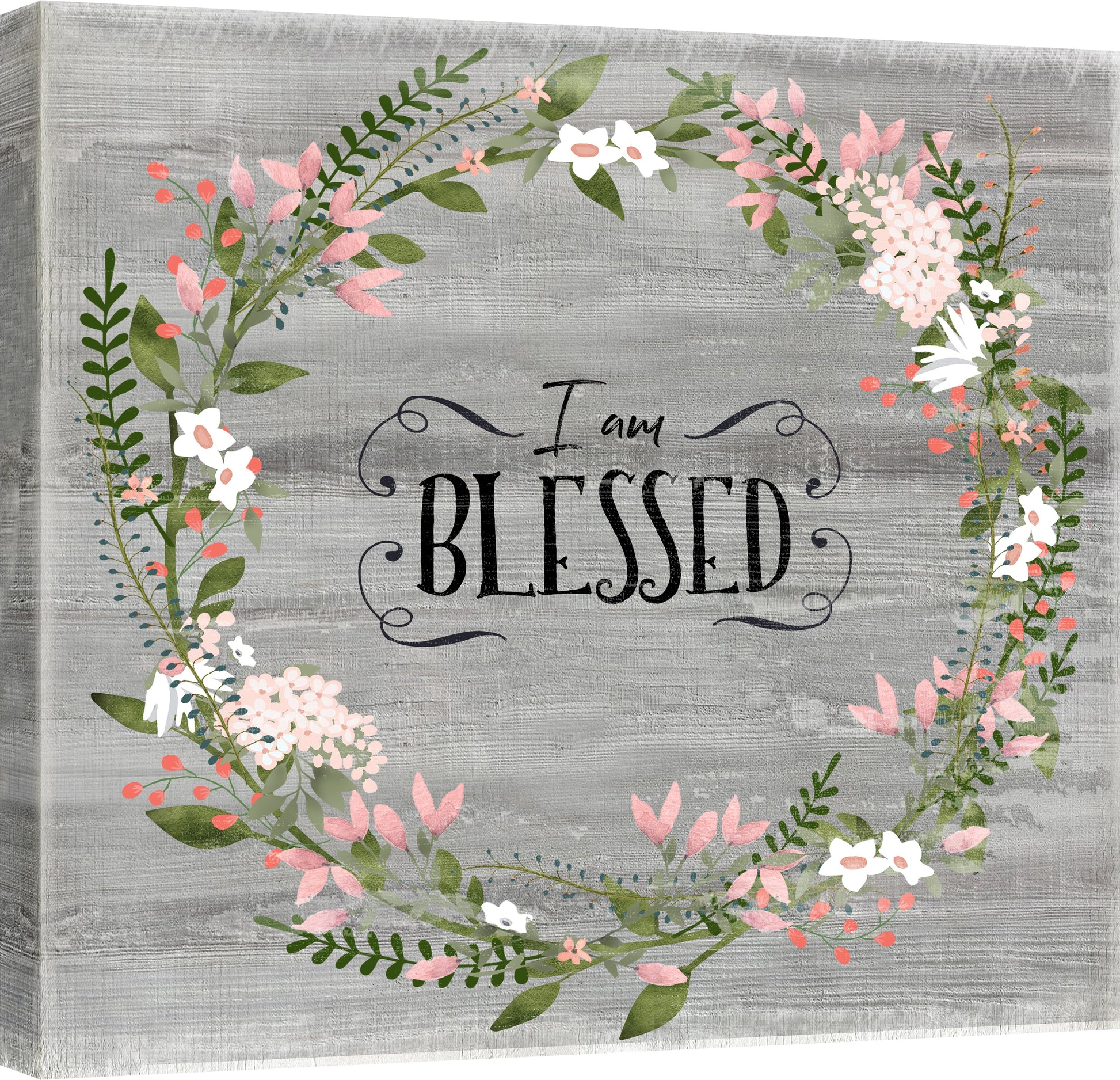''Rustic Floral Blessed Wreath'' Printed Wrapped Canvas