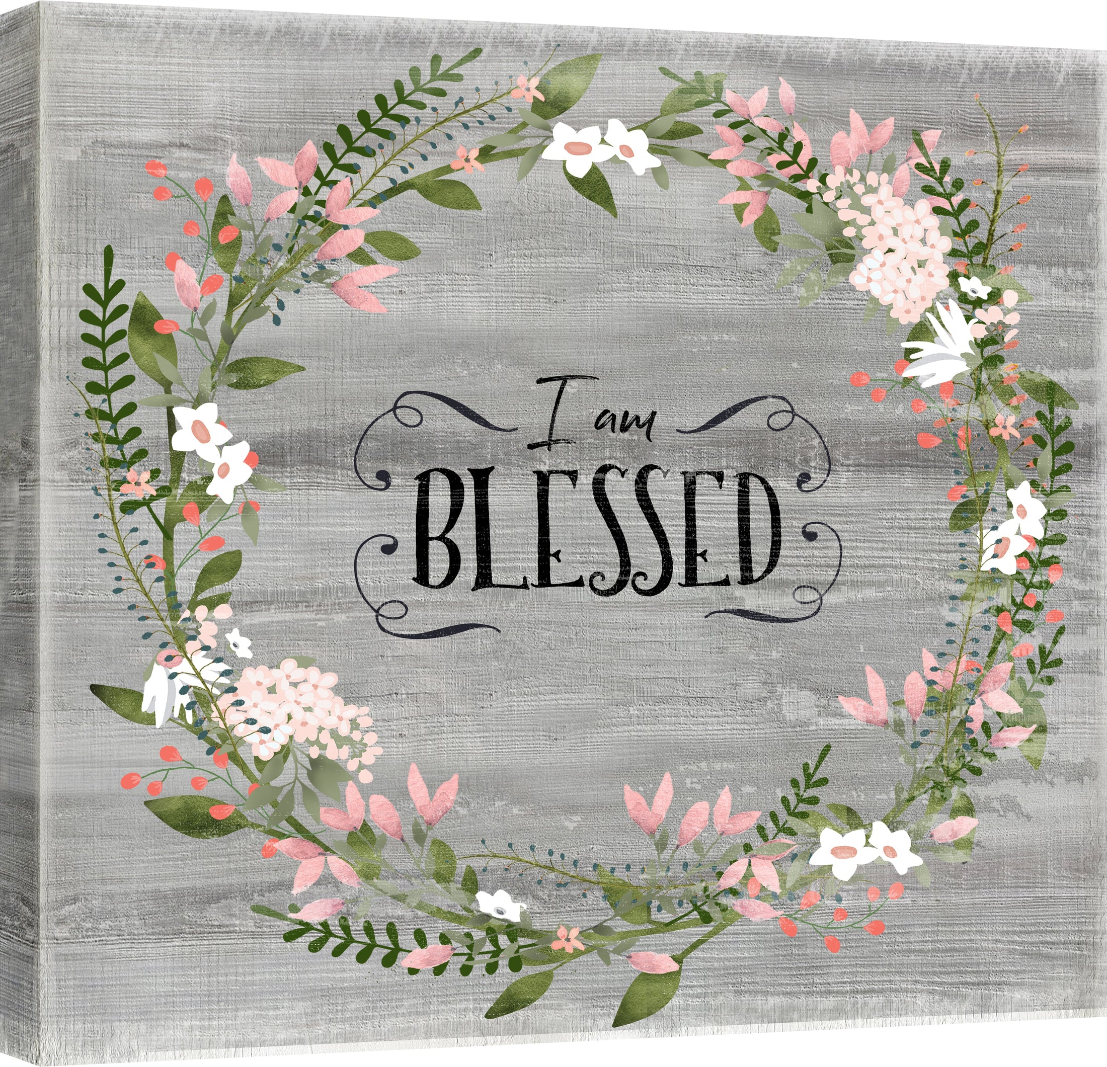 ''Rustic Floral Blessed Wreath'' Printed Wrapped Canvas