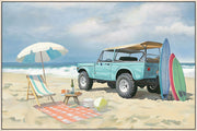''Jeep on Beach'' Hand-painted Canvas in Frame