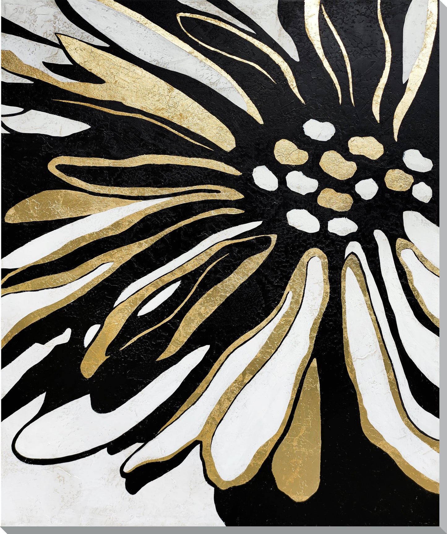 ''Metallic Gold Petal Splash'' Hand-painted Wrapped Canvas