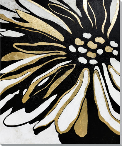 ''Metallic Gold Petal Splash'' Hand-painted Wrapped Canvas