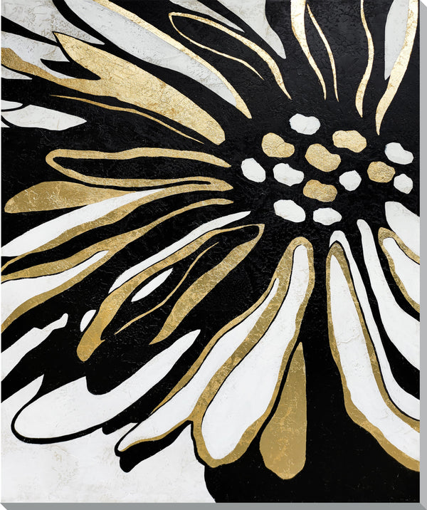''Metallic Gold Petal Splash'' Hand-painted Wrapped Canvas