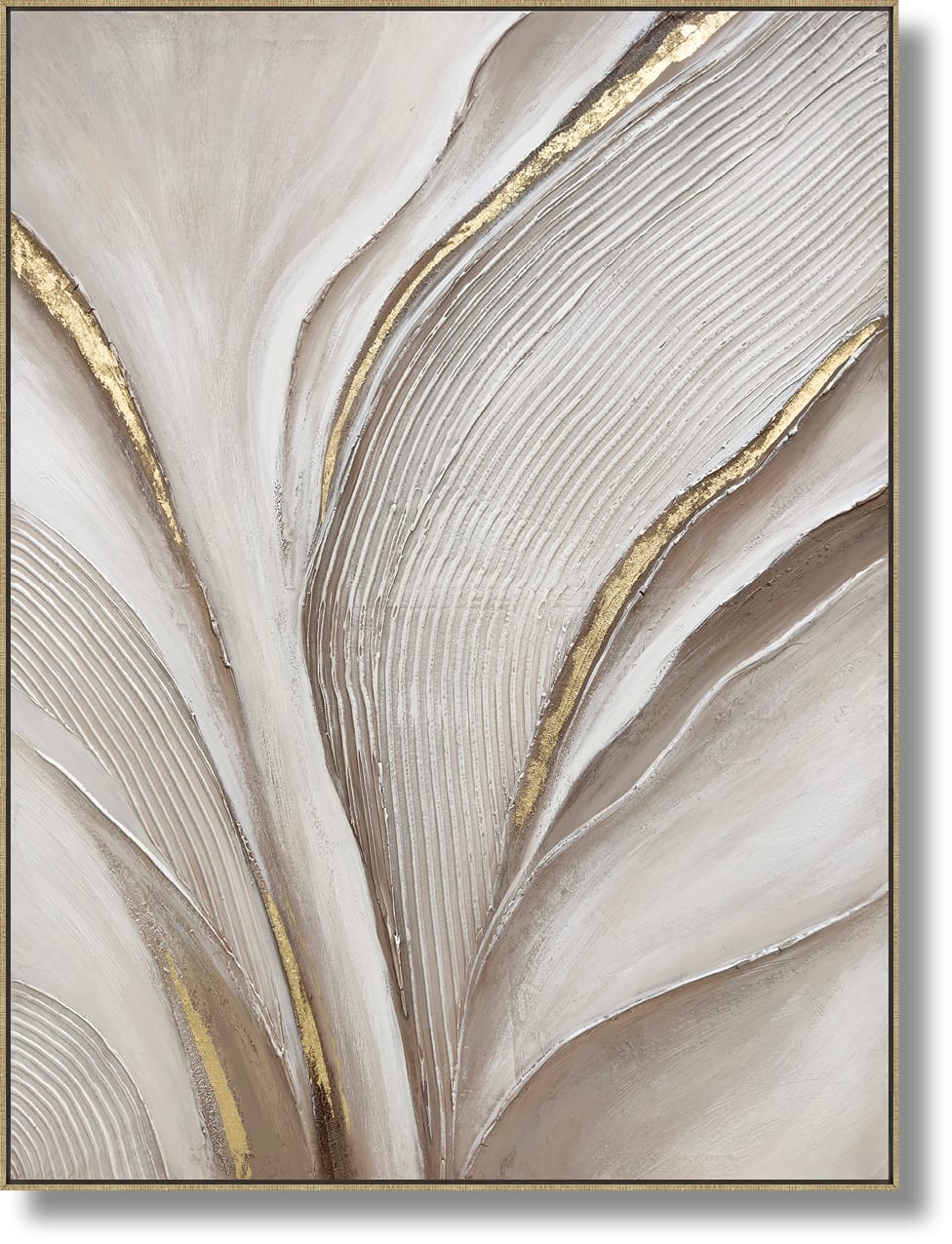 ''Sculpted Whisper Metallic Abstract'' Hand-painted Canvas in Frame