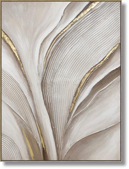 ''Sculpted Whisper Metallic Abstract'' Hand-painted Canvas in Frame
