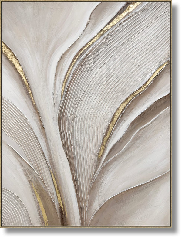 ''Sculpted Whisper Metallic Abstract'' Hand-painted Canvas in Frame