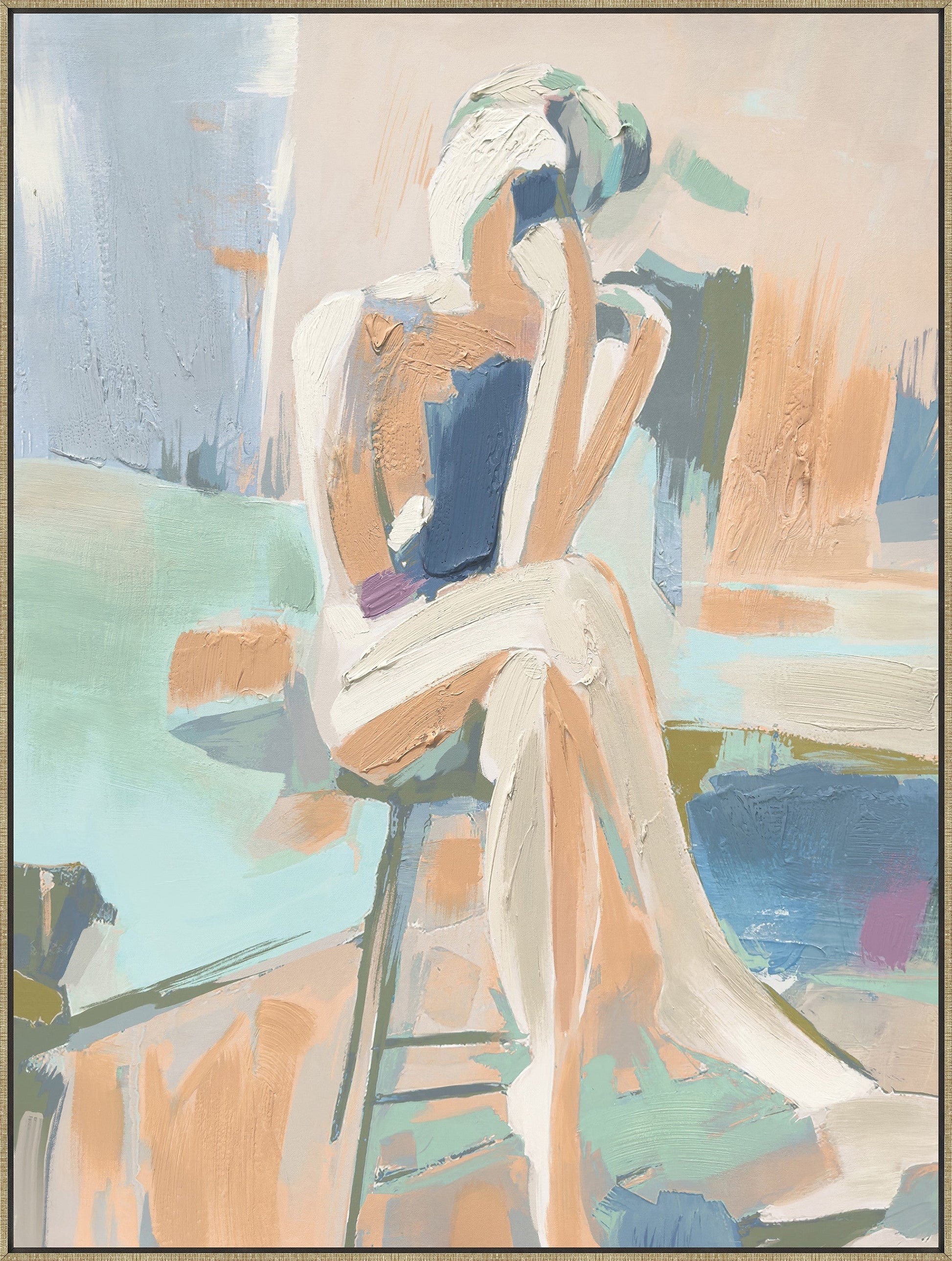 ''Pastel Muse in Contemplation'' Hand-painted Canvas in Frame