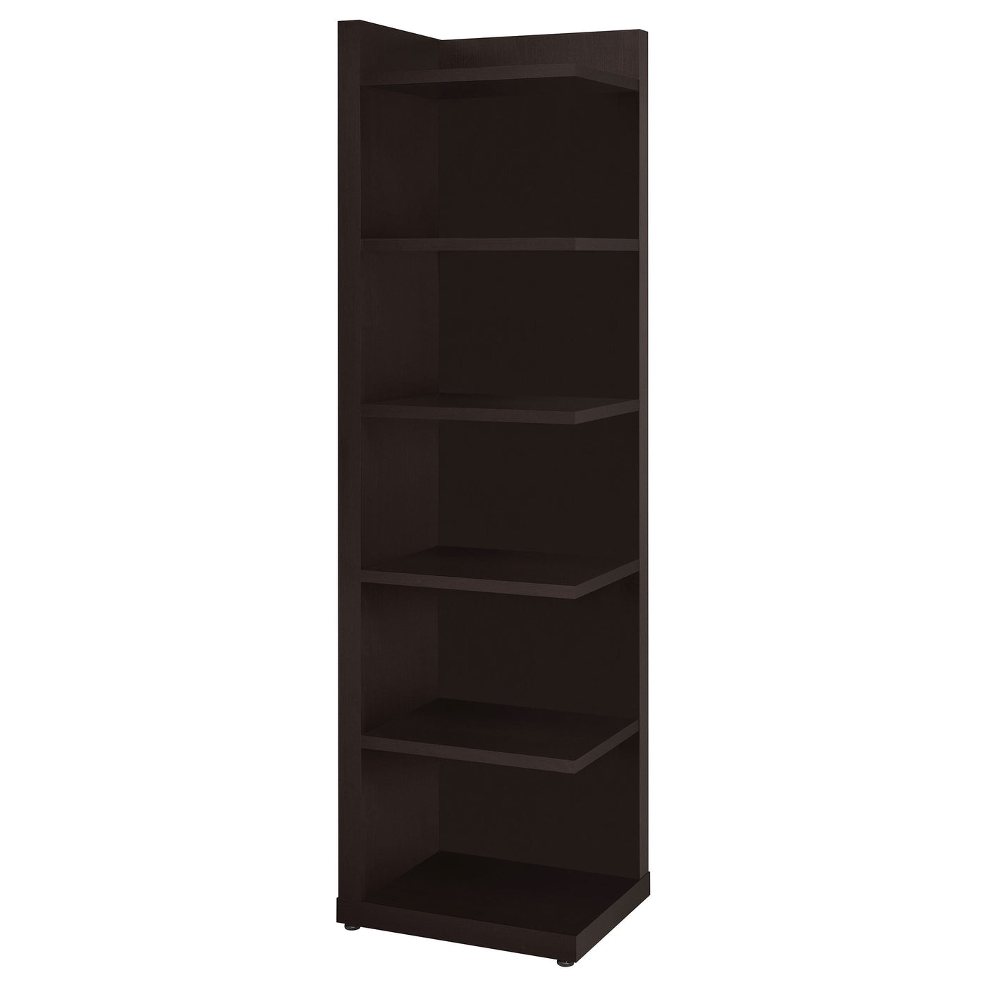 Librería esquinera Alder de 71 pulgadas y 6 estantes en color capuchino