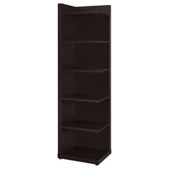 Librería esquinera Alder de 71 pulgadas y 6 estantes en color capuchino