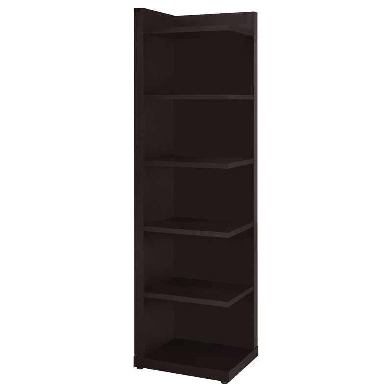 Librería esquinera Alder de 71 pulgadas y 6 estantes en color capuchino