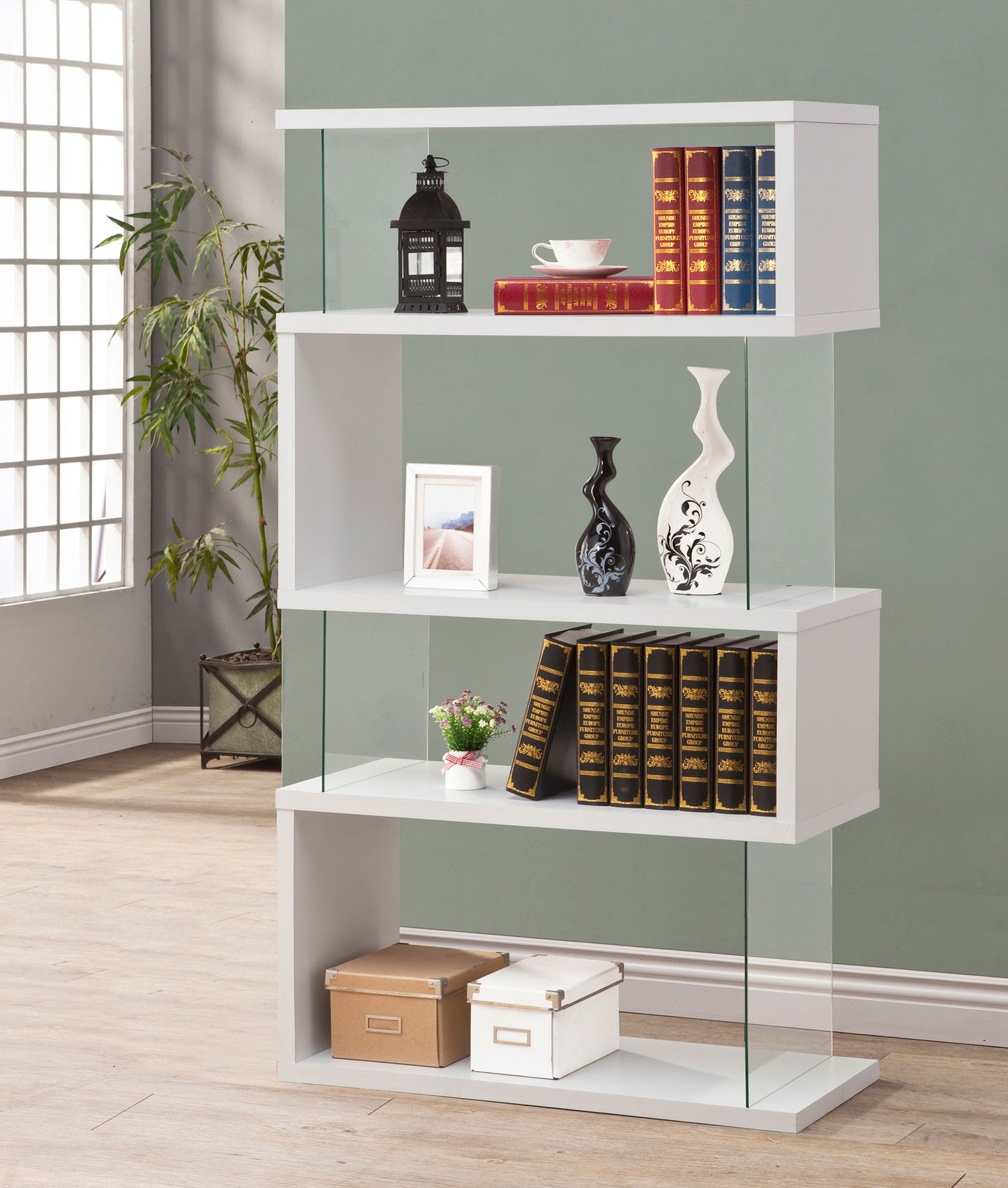 Emelle 63-inch 4-shelf Glass Panel Bookshelf Black