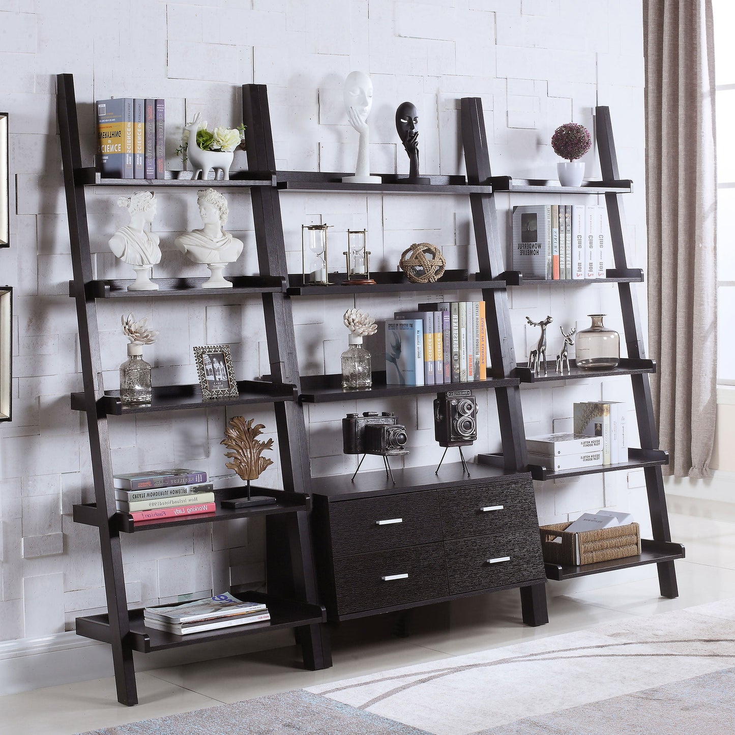 Colella Ladder Desk and Bookcase Set Cappuccino