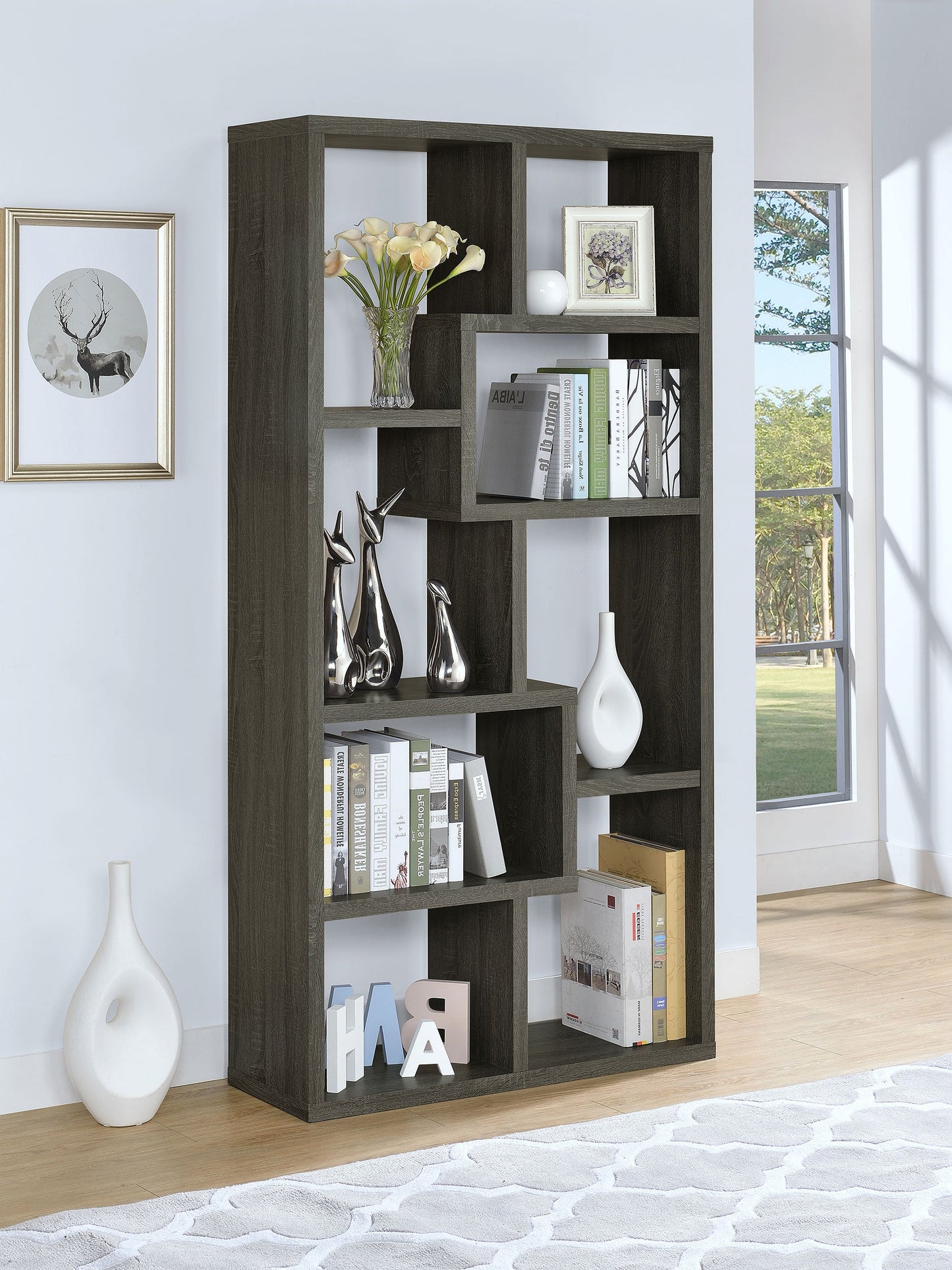 Theo 71-inch 7-shelf Bookshelf Cappuccino